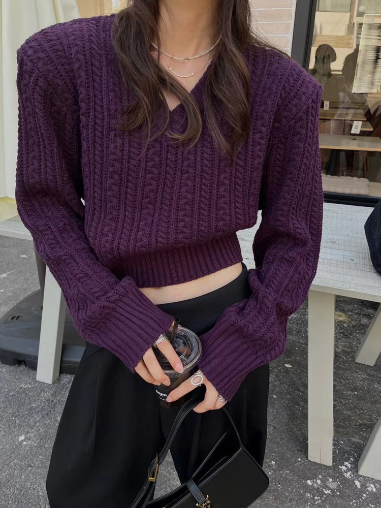 Vintage Fashion Old Money - V Neck Short Sweater Women Korean