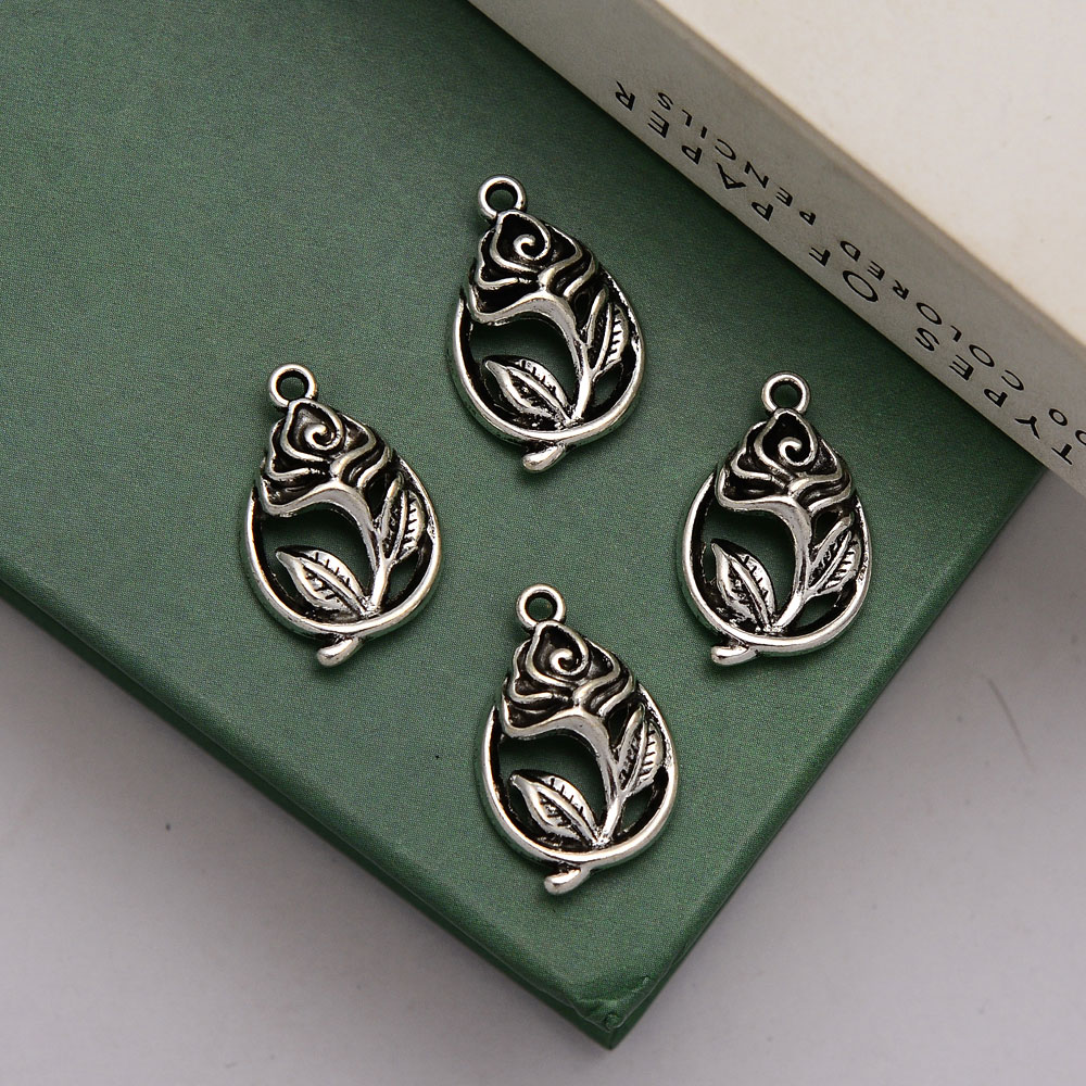 Vintage Fashion Finds - 20pcs/lot--19x12mm Antique Silver Plated Rose Flower