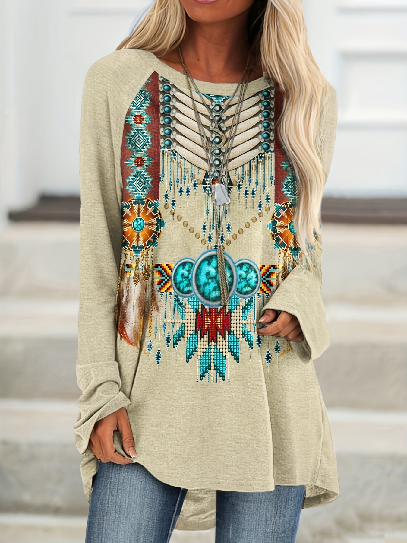 Vintage Print Long Sleeve V-Ne - огляд і ціна Usa Vintage Fashion