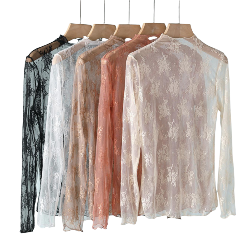 JIAYAN Spring New Lace Blouse  - огляд і ціна Turtleneck Knit 90S