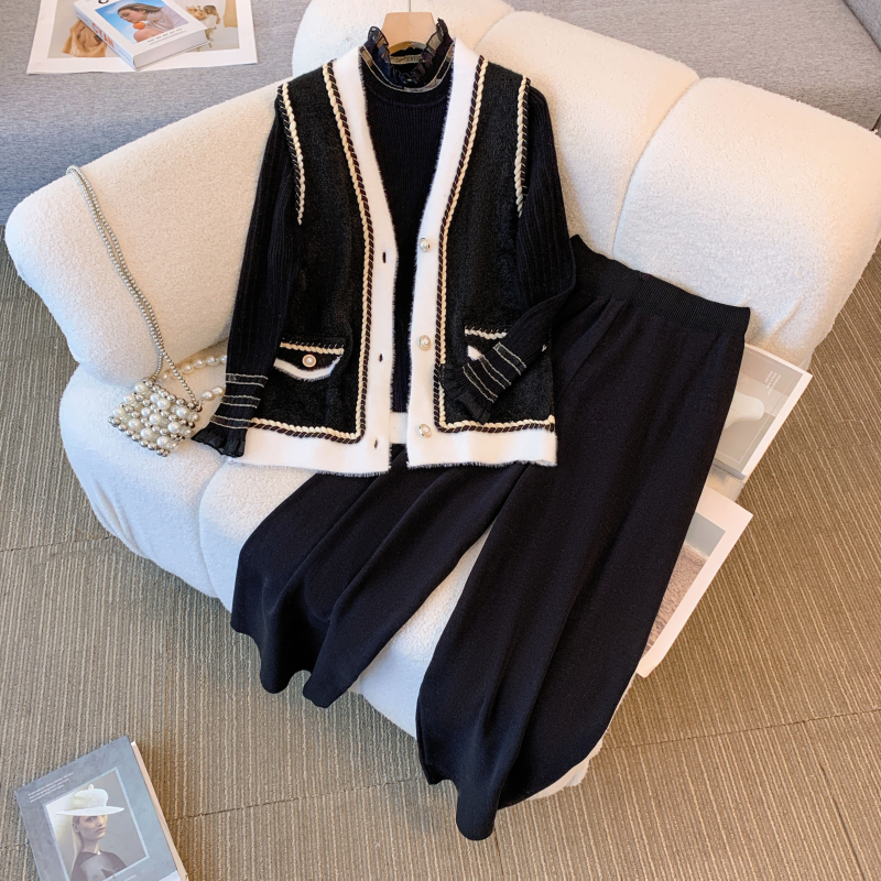 Black Warm 3 Piece Sets Womens - огляд і ціна Turtleneck Knit 90S