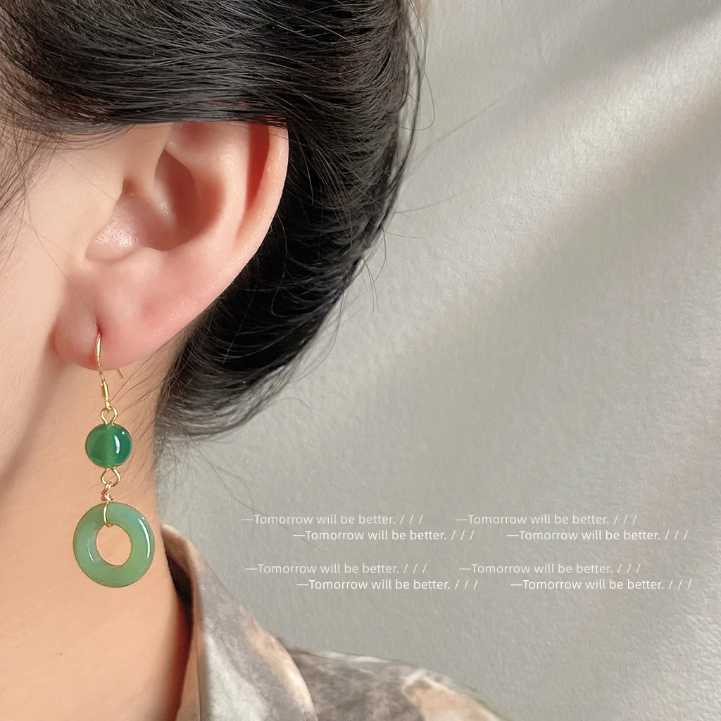 Green Real Jade Ring Earrings  - огляд і ціна Vintage Fashion Earrings