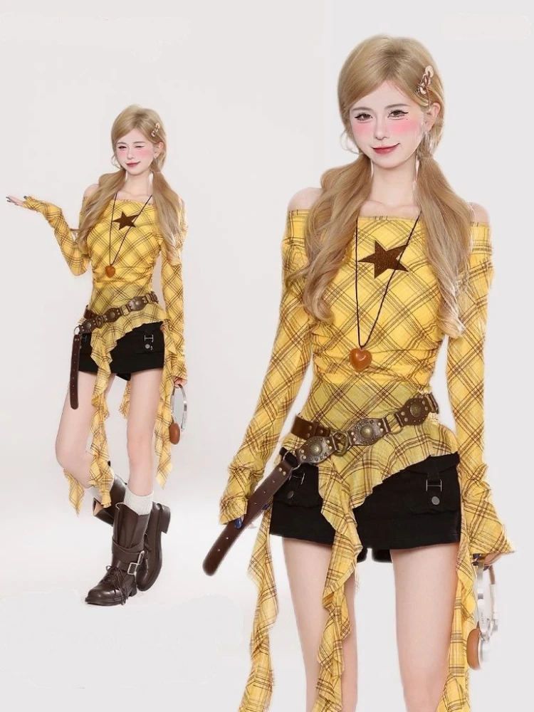 Y2K Plaid Slash Neck Vintage T - огляд і ціна Usa Vintage Fashion