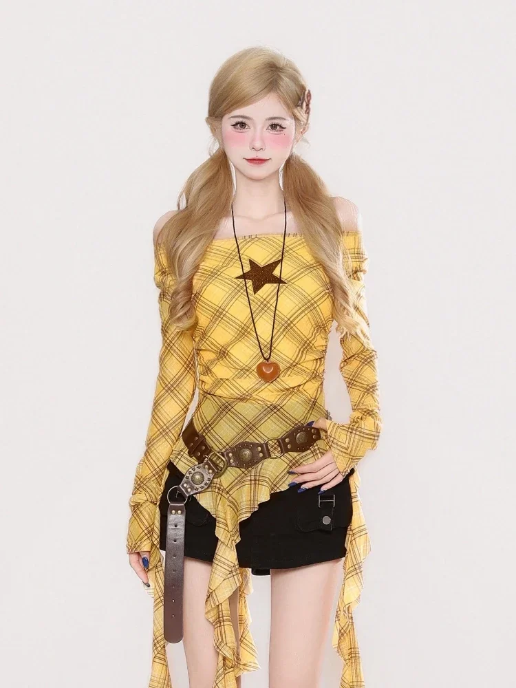 Y2K Plaid Slash Neck Vintage T - огляд і ціна Usa Vintage Fashion